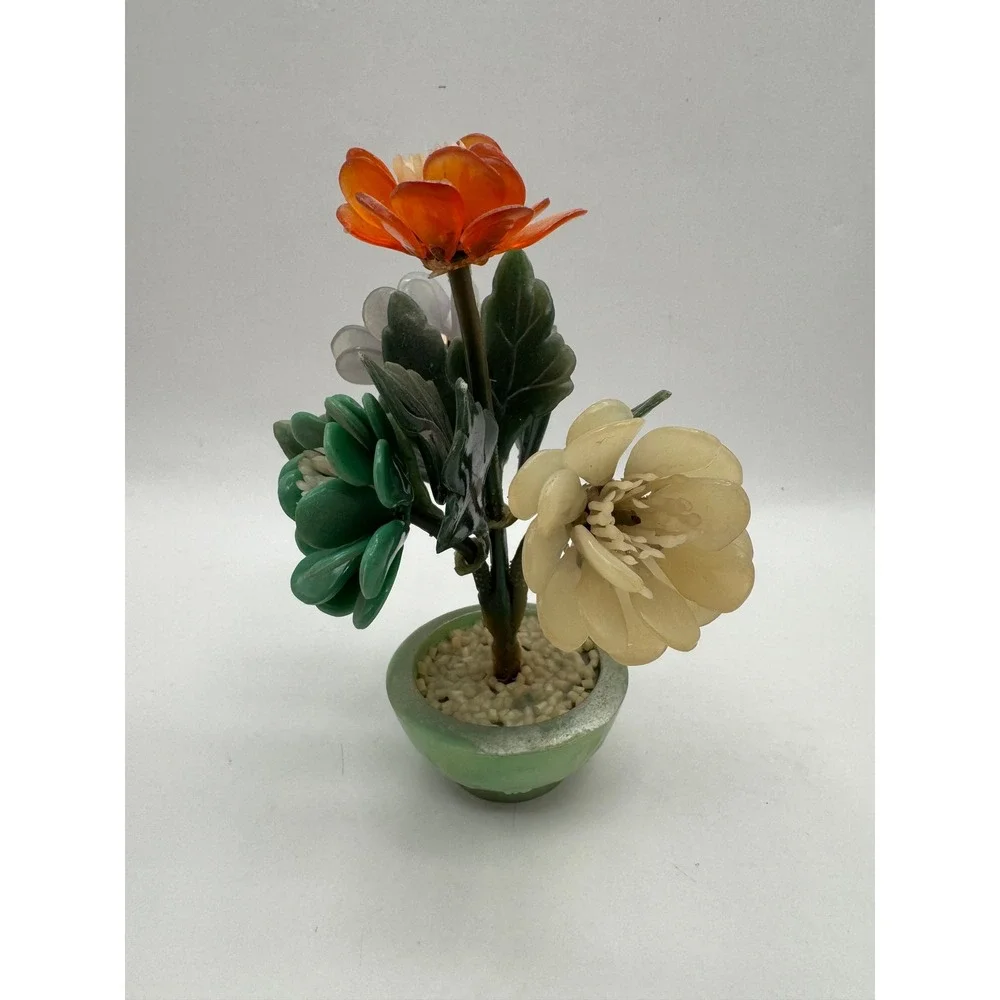 Tai Loy Jade Glass Bonsai Tree Flower Decor Multicolor Vintage Chinoiserie Mini